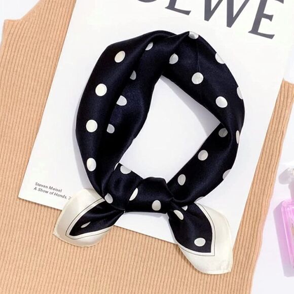 Black Polka Dot Mulberry Silk Neck Scarf - Picture 1 of 4